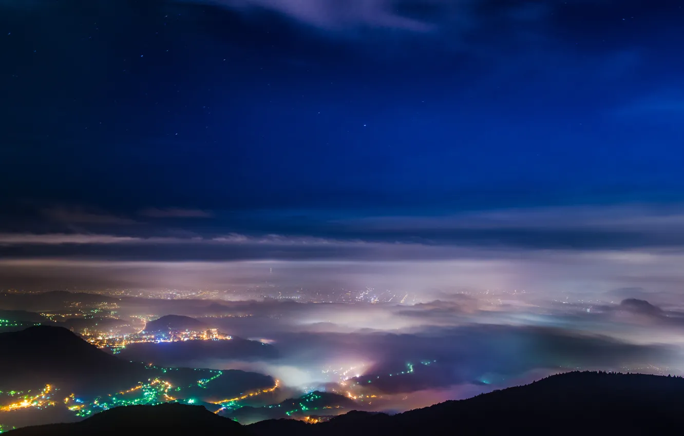 Photo wallpaper lights, fog, Taiwan