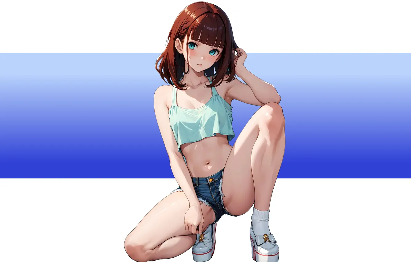 Photo wallpaper kawaii, girl, hot, sexy, Spread, anime, blue eyes, short hair