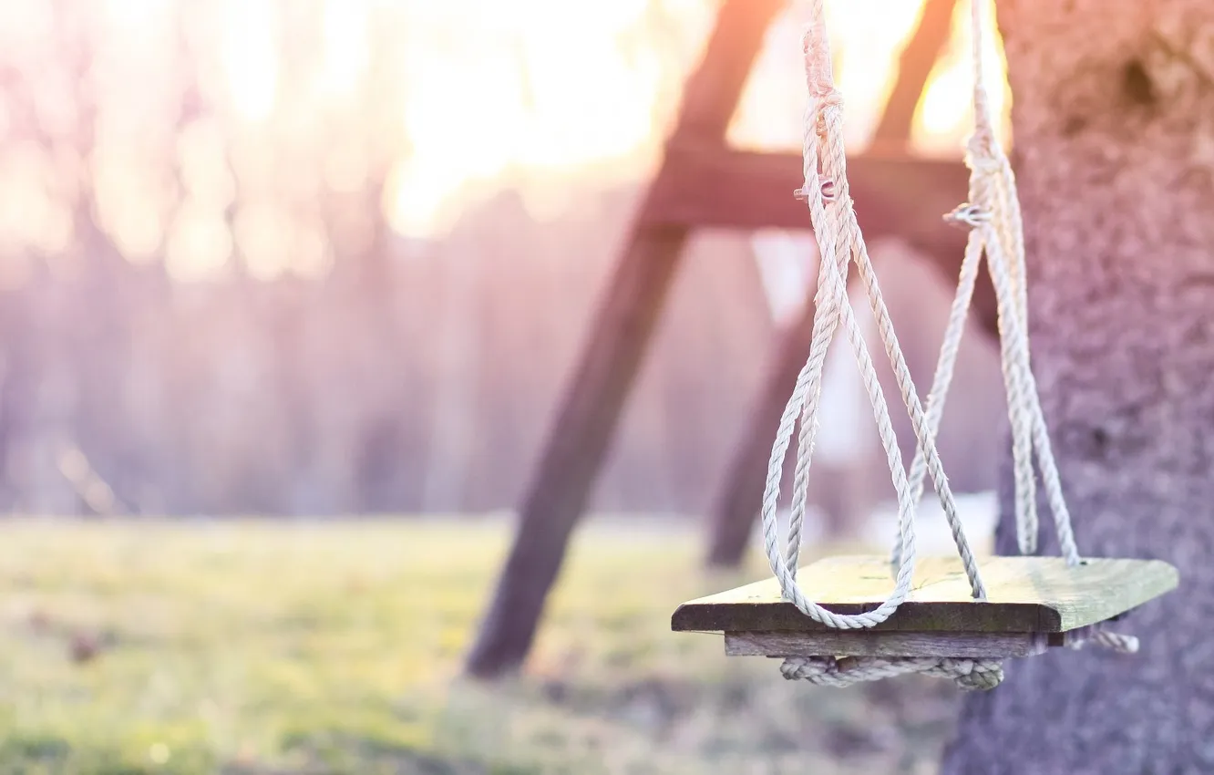 Photo wallpaper macro, trees, photo, swing, rope, bokeh