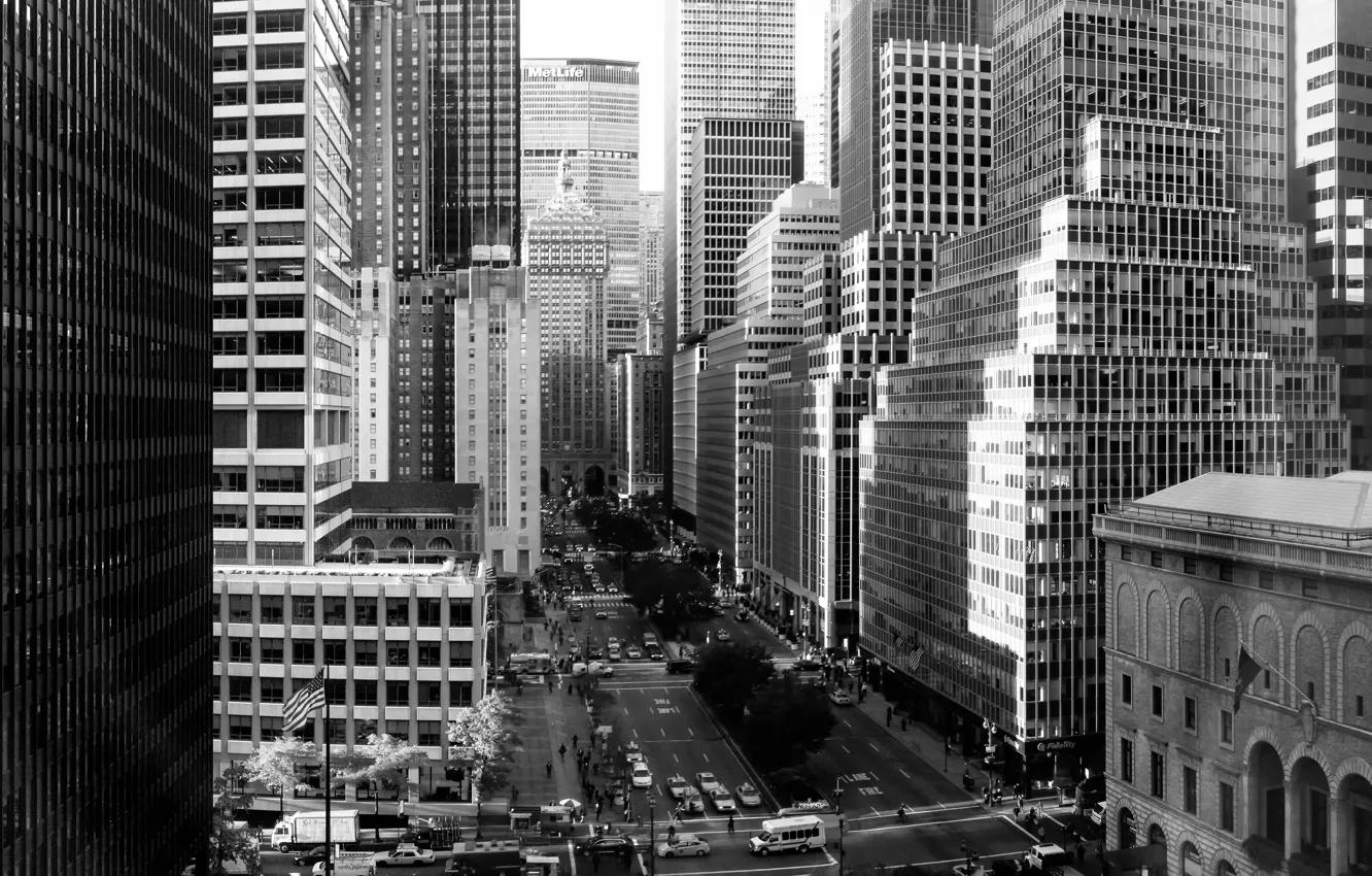 Photo wallpaper city, USA, United States, New York, NYC, New York City, monochrome, street