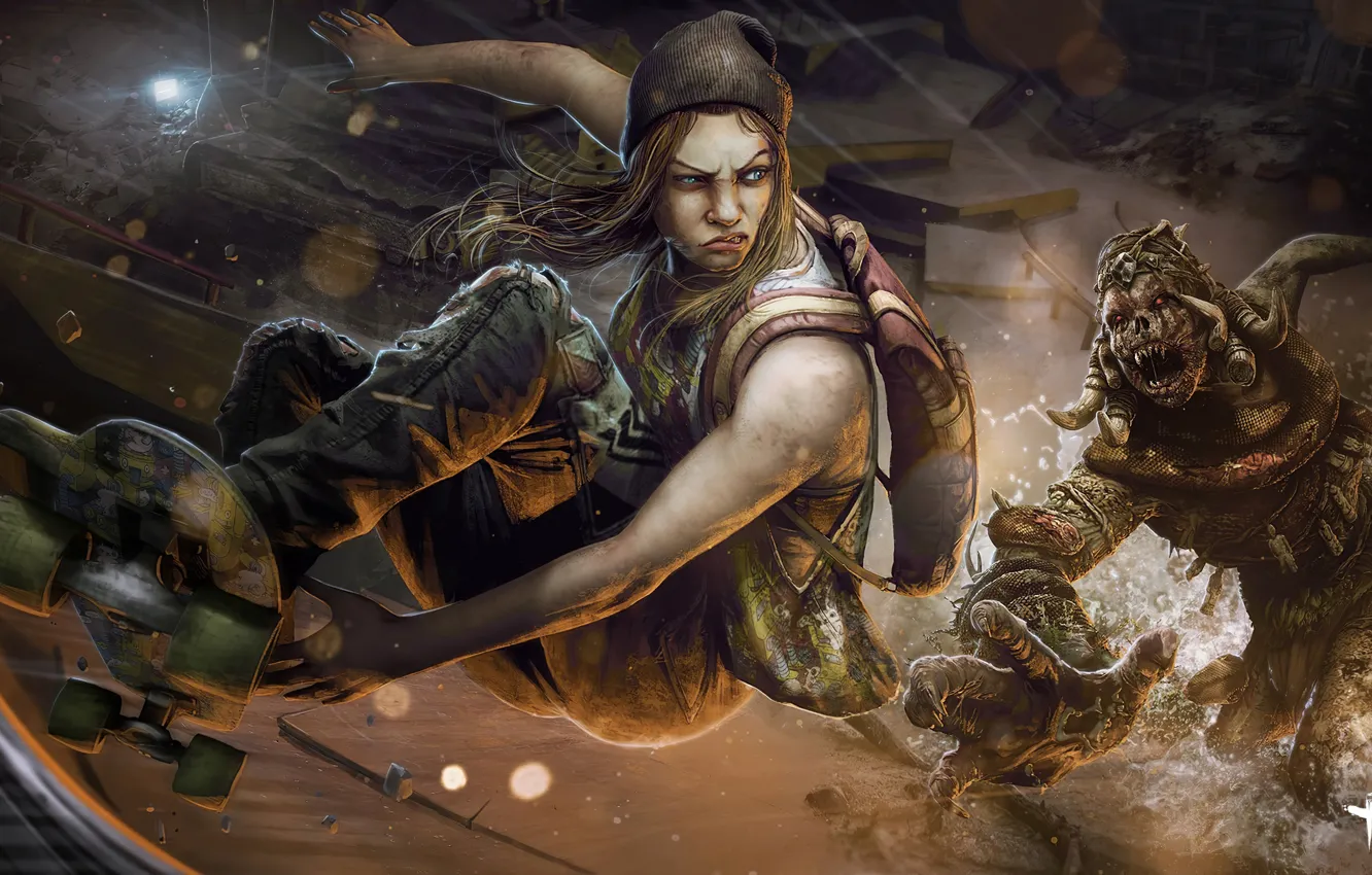 Photo wallpaper girl, monster, chase, being, skate, Dead by Daylight