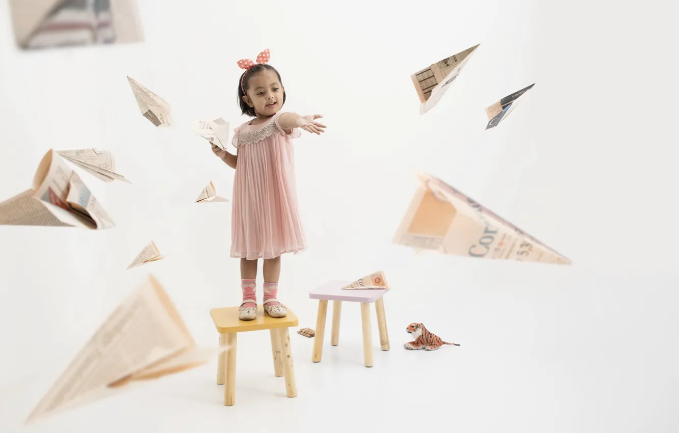 Photo wallpaper chair, girl, airplane