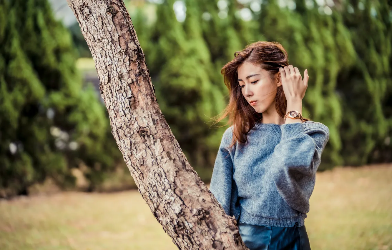 Photo wallpaper girl, pose, hair, brown hair, Asian