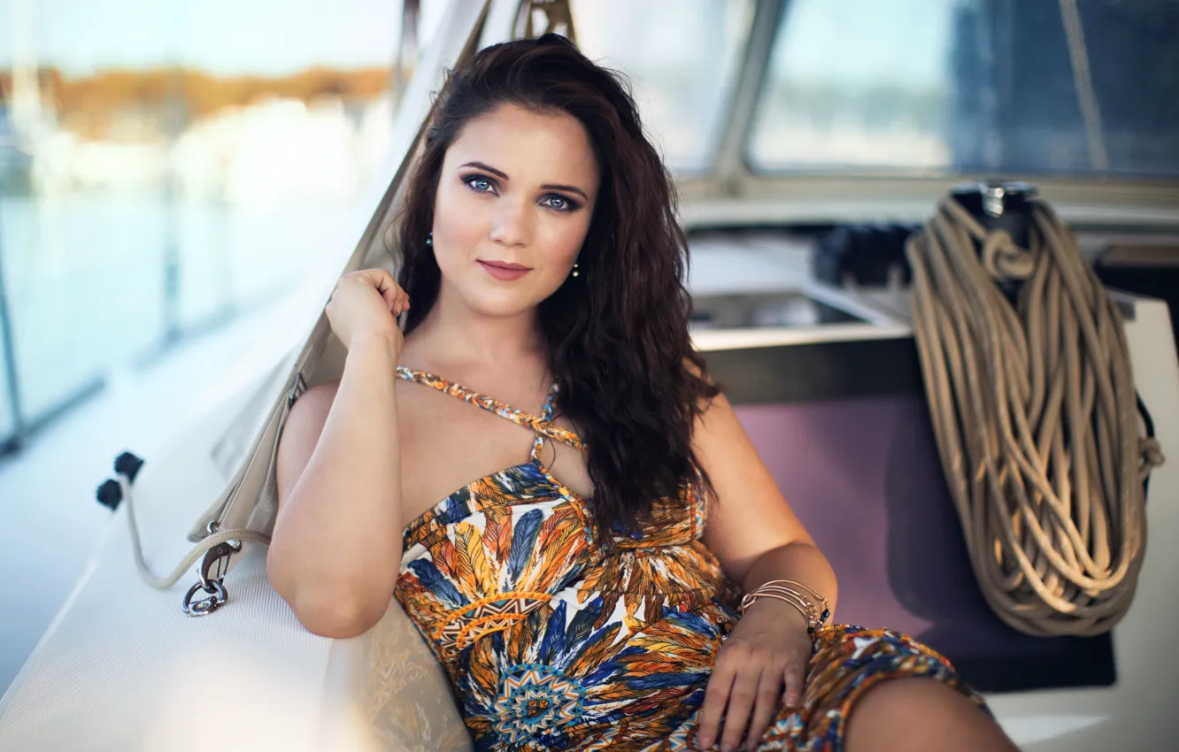 Photo wallpaper summer, look, girl, pose, boat, portrait, hands, makeup