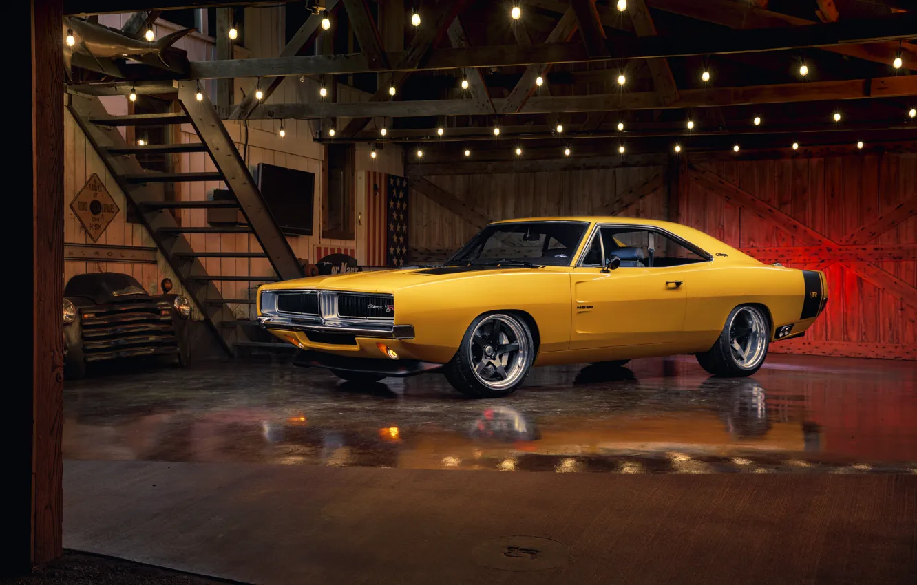 Photo wallpaper Dodge, yellow, Charger, Dodge Charger, Garage, Ringbrothers, 2022, Captiv