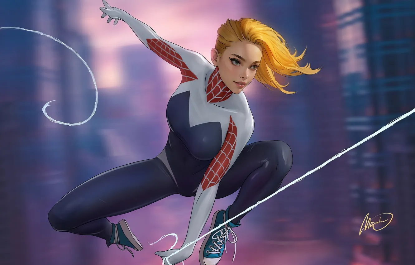 Photo wallpaper girl, blonde, Gwen Stacy, comic hero, Comic Art, Mironishin, Spiderwoman