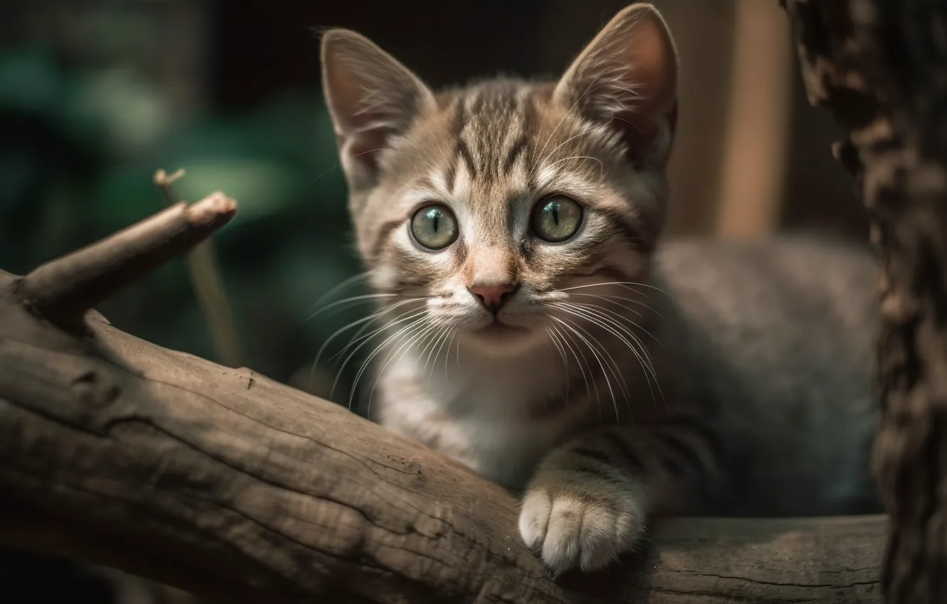 Photo wallpaper cat, cat, look, portrait, legs, art, log, kitty