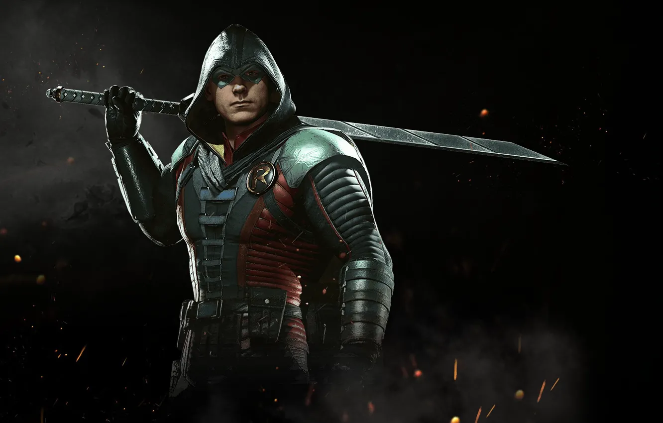 Photo wallpaper sword, game, Robin, NetherRealm Studios, Injustice 2, Son of Batman, Damian Wayne