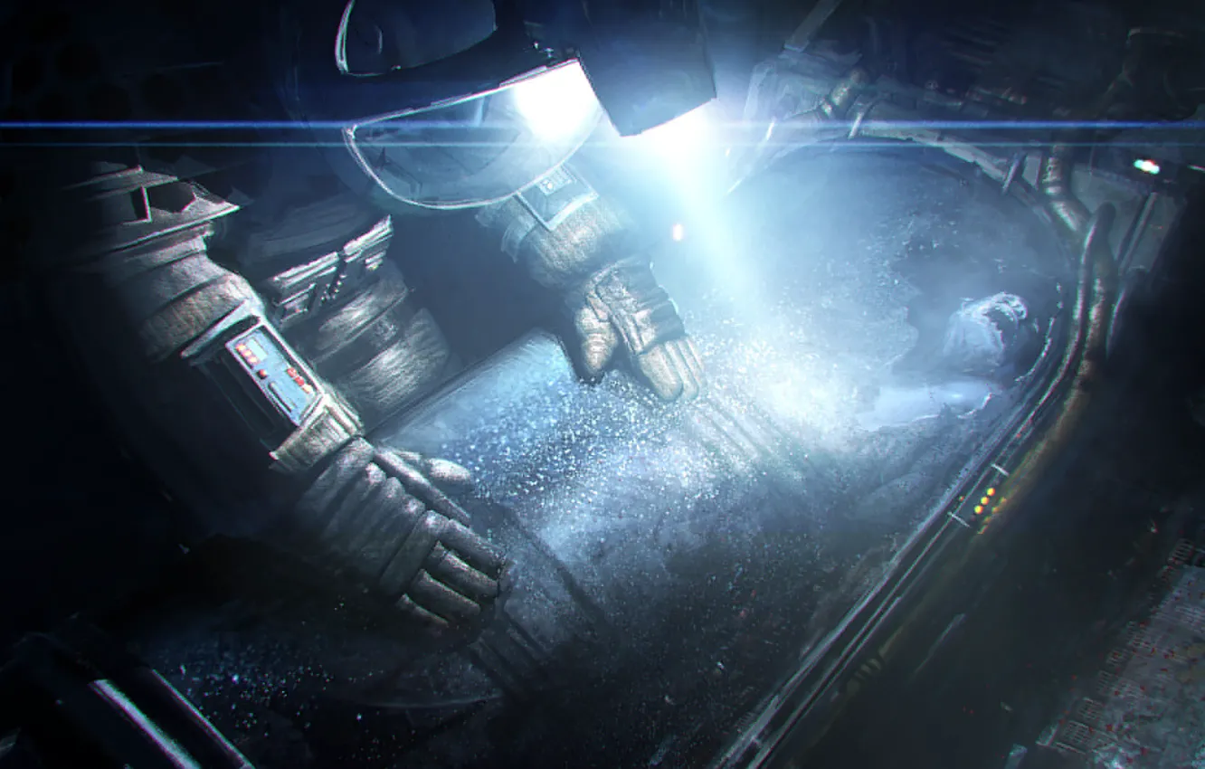 Photo wallpaper light, dark, the suit, astronaut, fan art, Alien: Isolation, cryochamber