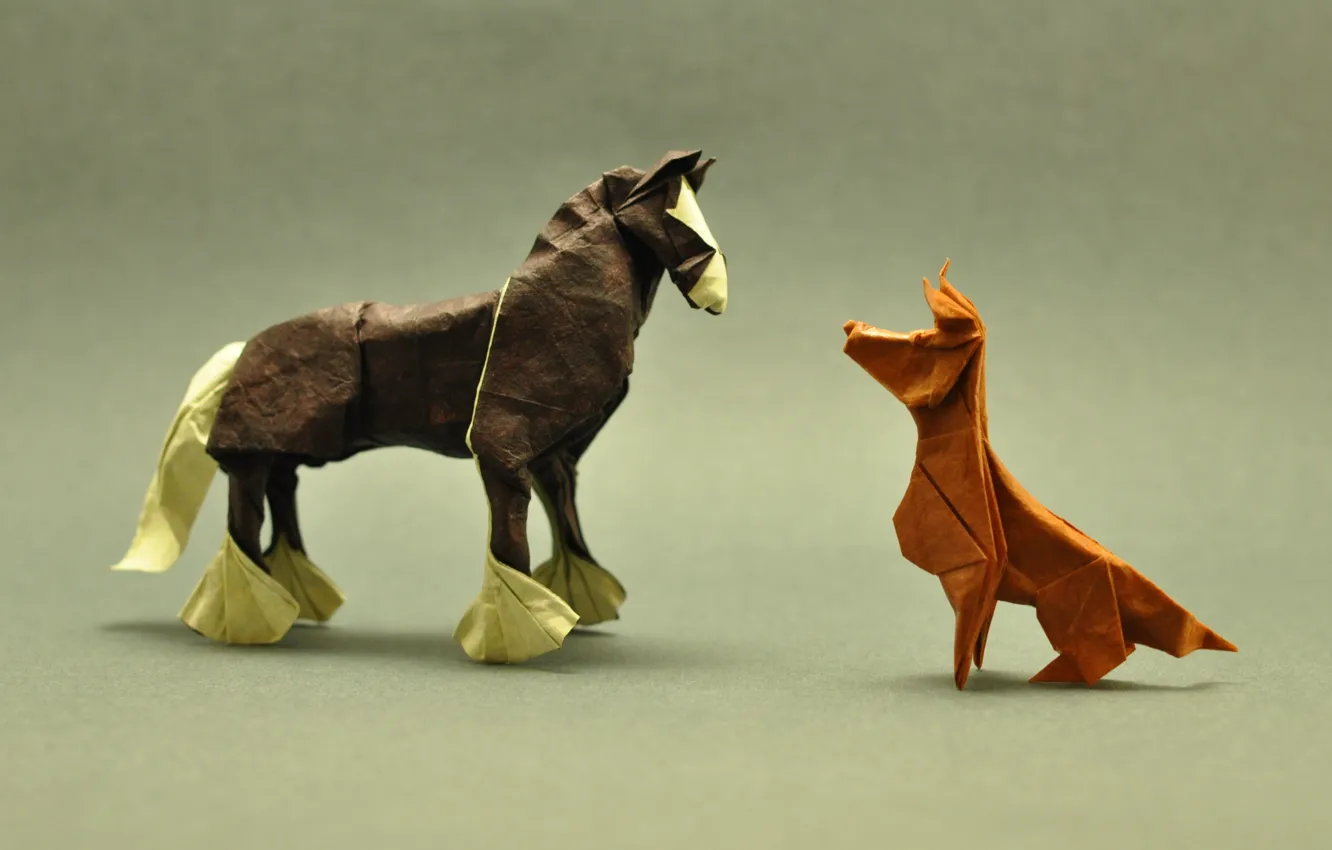 Photo wallpaper horse, dog, shadows, origami, dog, horse, shadows, origami