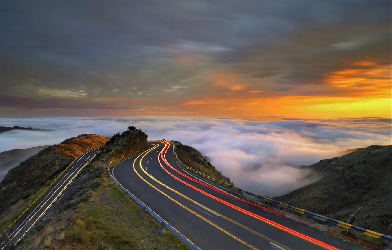 Photo wallpaper road, the sky, mountains, Mountains, Rush Hour, Madeira