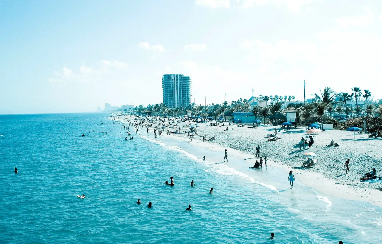 Photo wallpaper sand, sea, beach, blue, people, blue, stay, shore