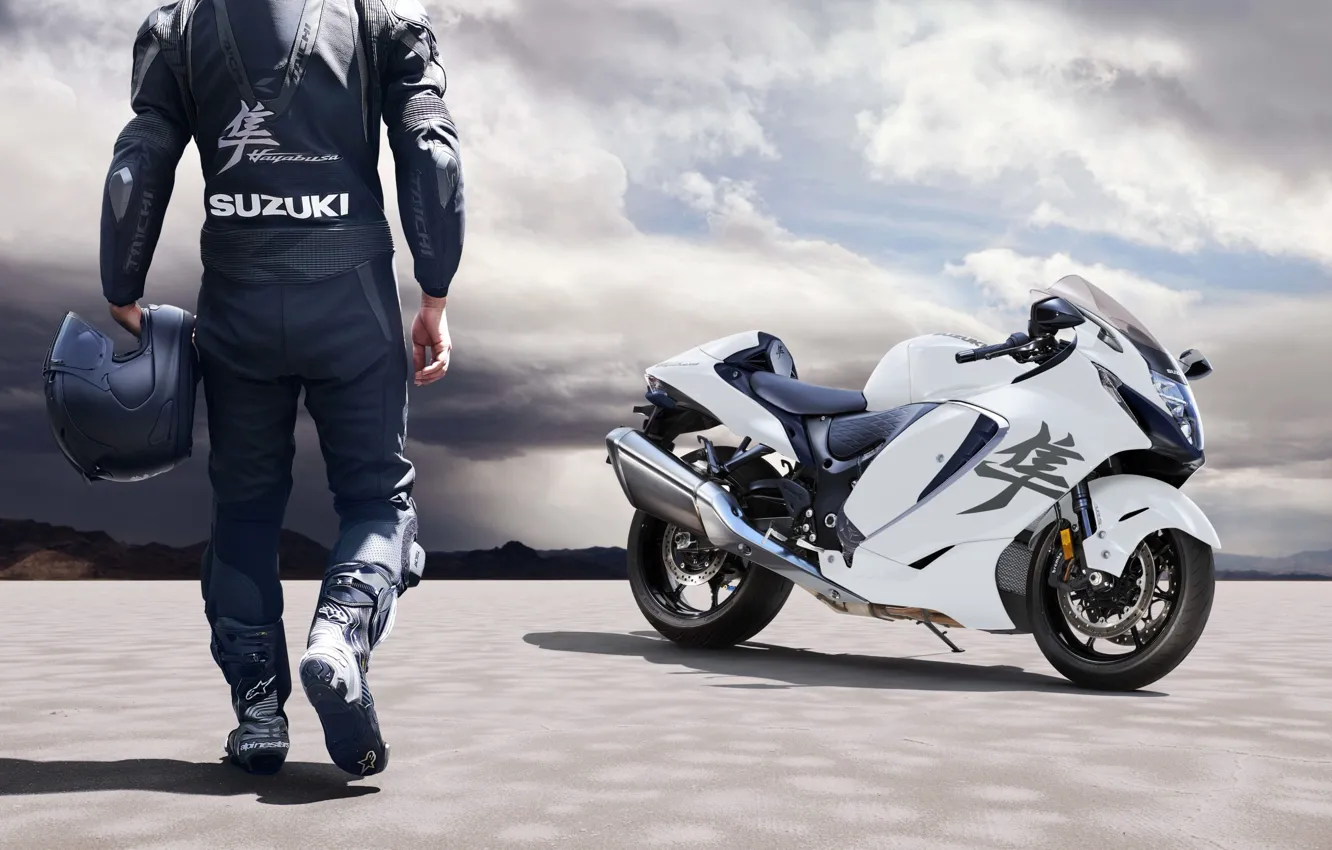 Photo wallpaper white, suzuki, hayabusa, gsx-r1300r