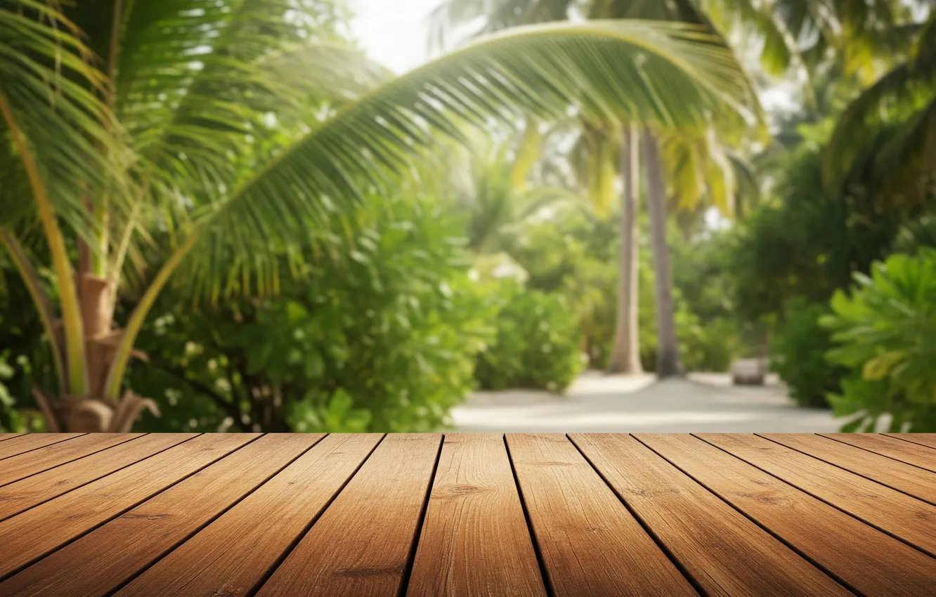 Photo wallpaper tropics, palm trees, Wallpaper, art, wallpaper, art, terrace, palm trees