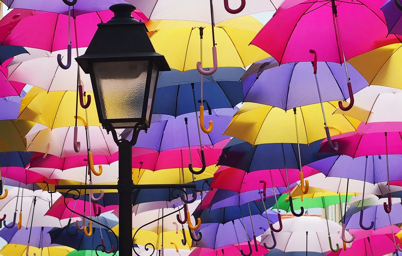 Photo wallpaper colors, lights, umbrellas, lanterns, umbrellas