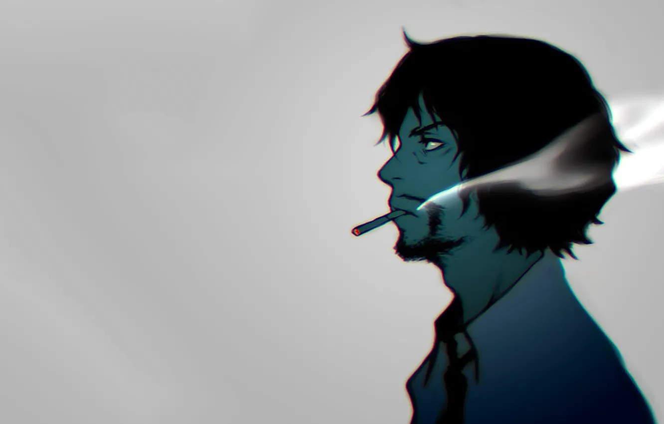 Photo wallpaper smoking, anime, men, face, dark hair, profile, cigarettes, simple background