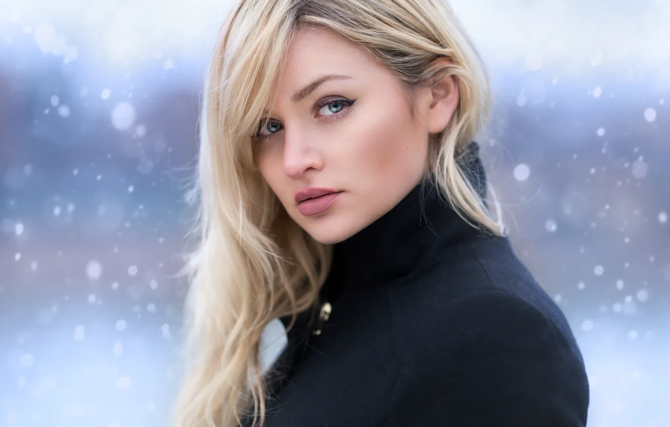 Photo wallpaper winter, look, girl, snow, blonde