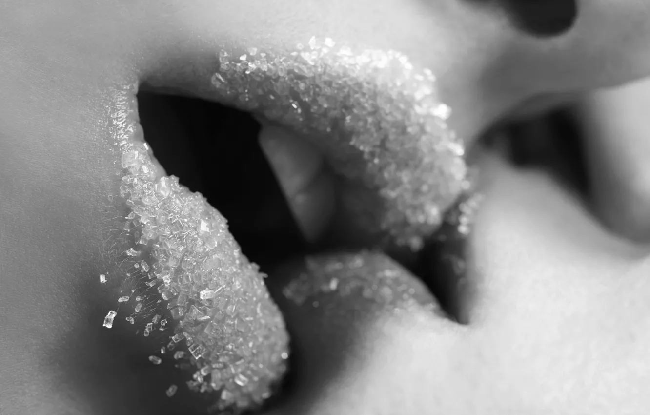 Photo wallpaper kiss, lips, sugar, black and white