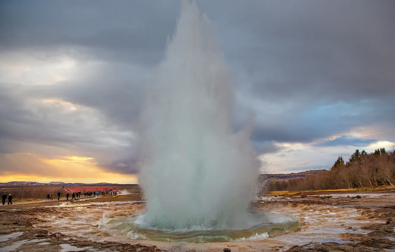 Photo wallpaper water, fountain, Iceland, geyser
