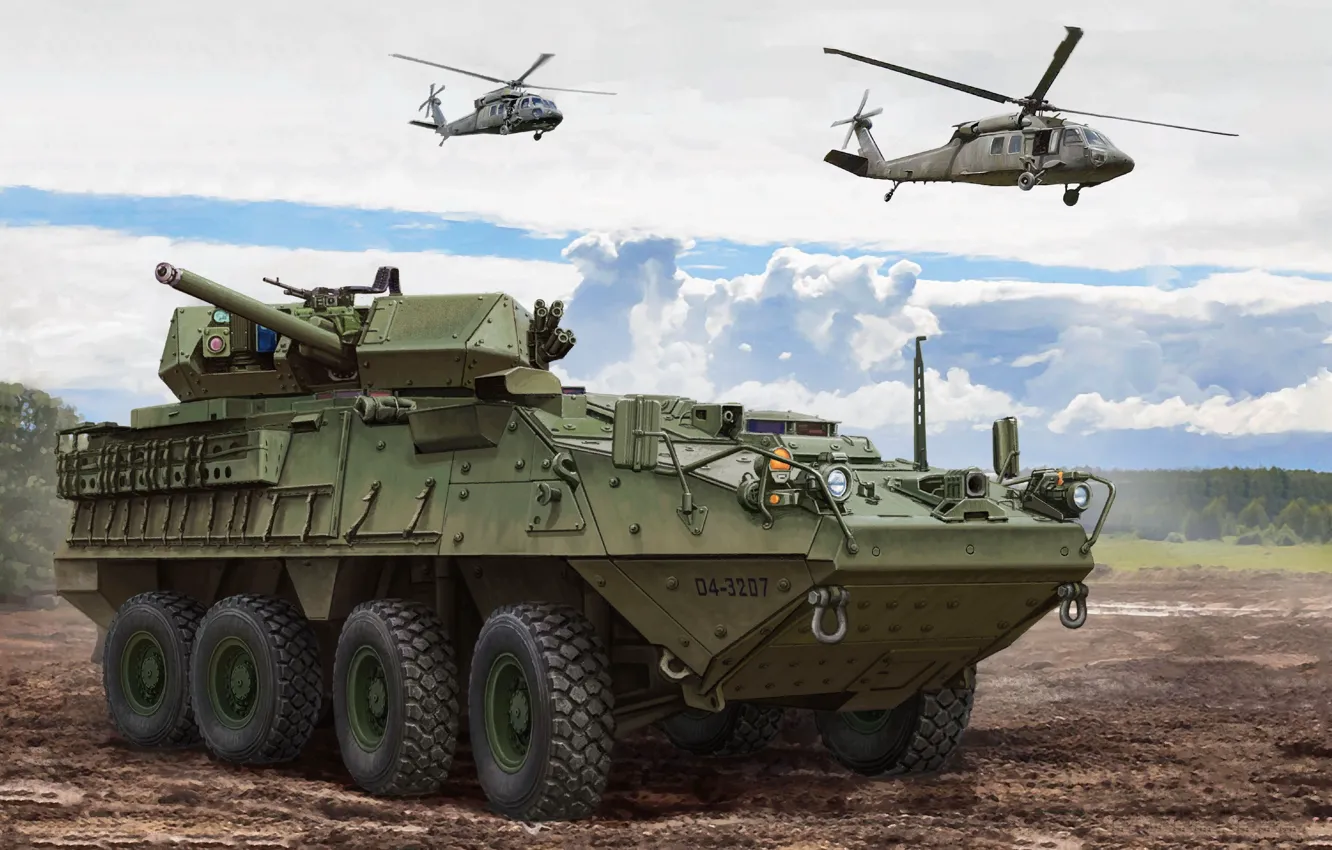 Photo wallpaper USA, US Army, infantry fighting vehicle, BMP, IFV, M1296 Stryker Dragoon