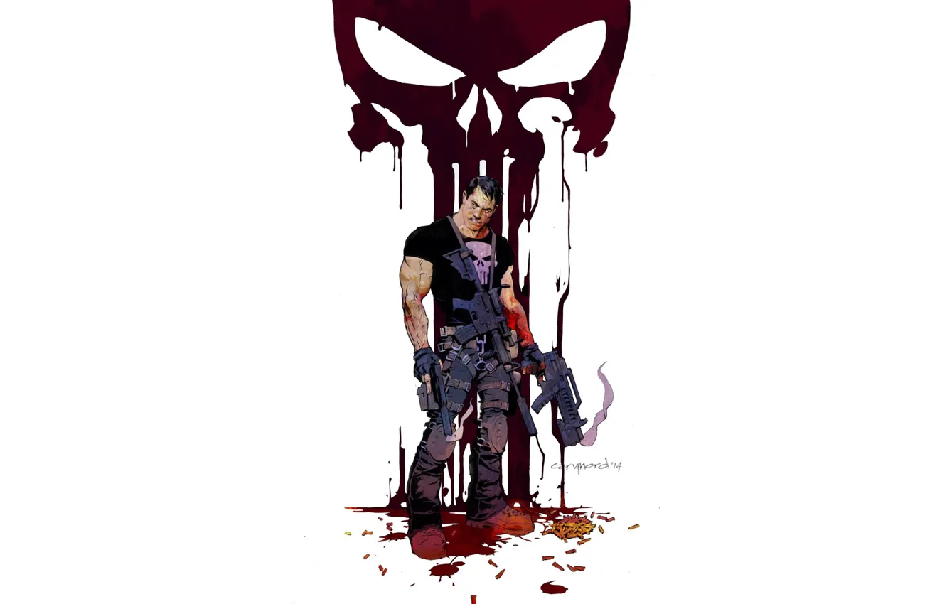 Photo wallpaper blood, skull, Punisher, weapon, Marvel, comic, Comics, antihero