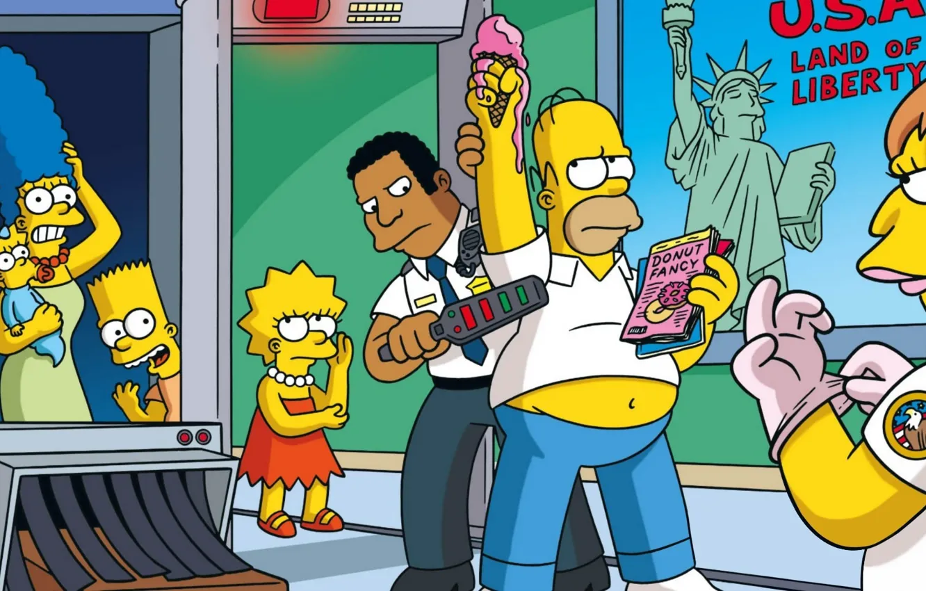 Photo wallpaper cartoon, cartoon, the simpsons, Homer, the trick, Bart, the simpsons, Lisa