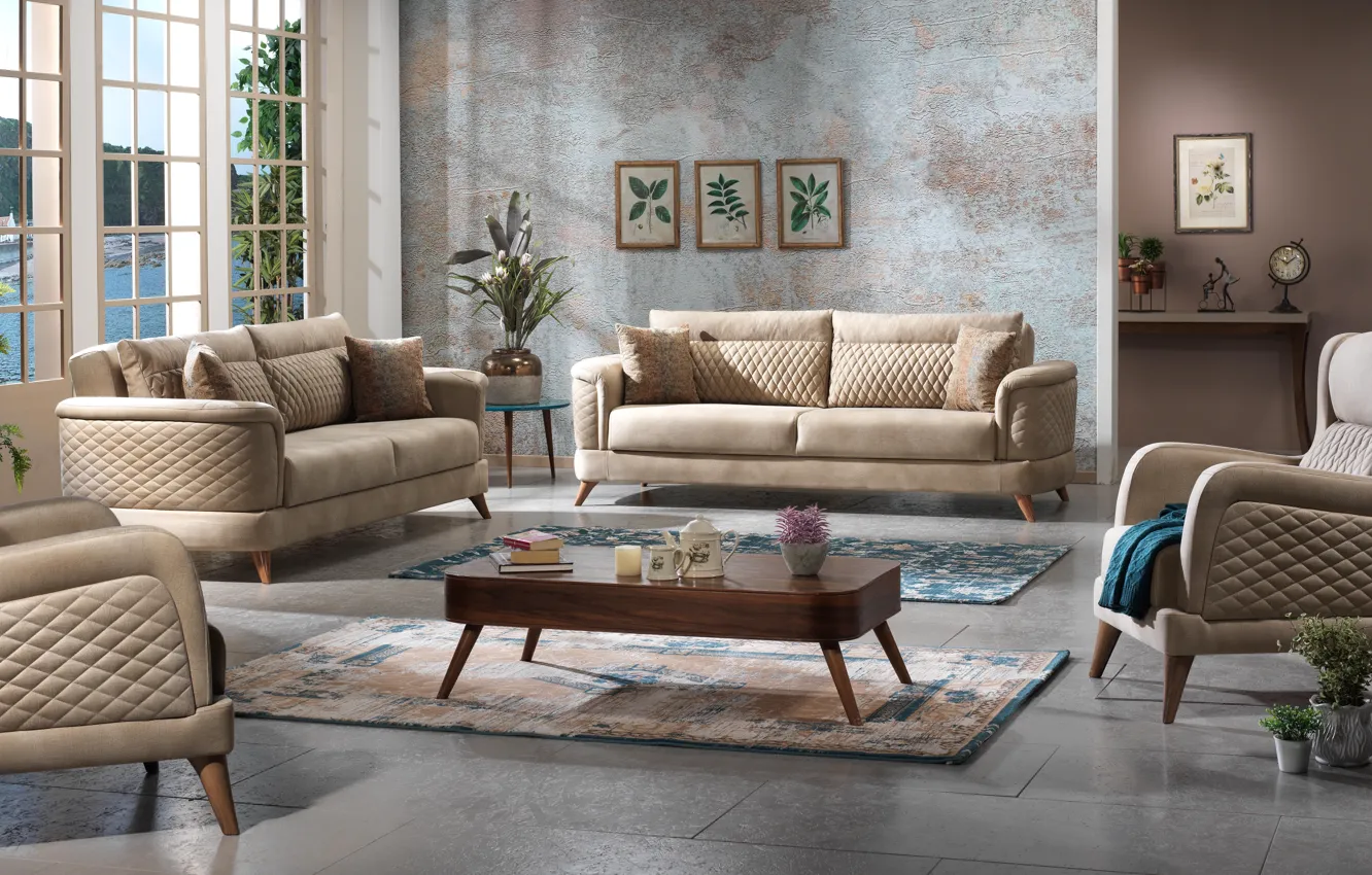 Photo wallpaper design, style, room, plant, interior, living room, upholstered furniture