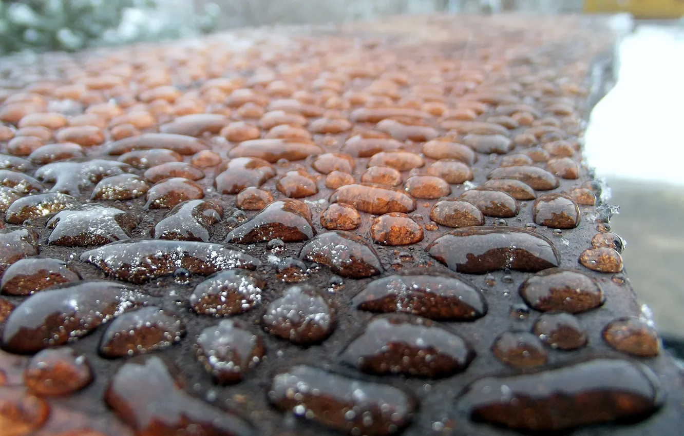 Photo wallpaper water, drops, macro, stones, rain, the sidewalk, bridge, rain