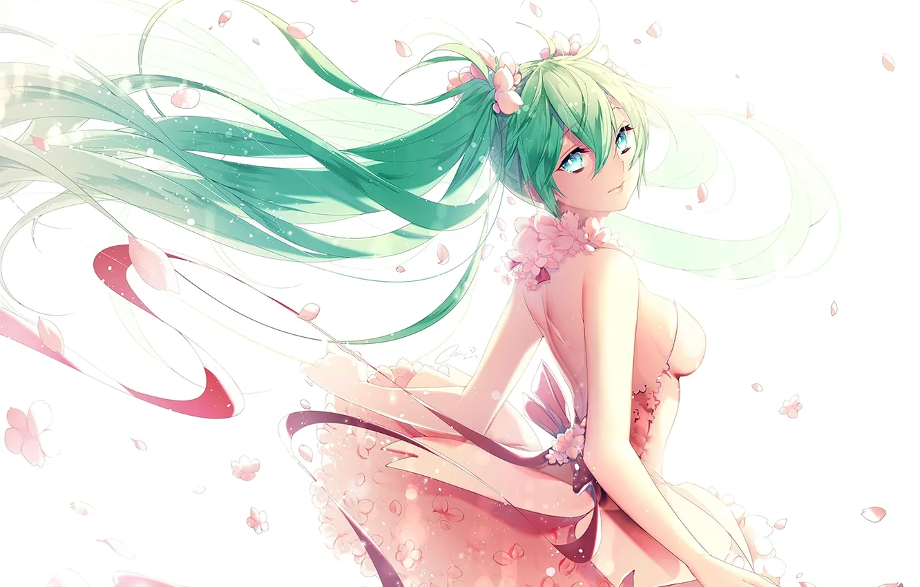 Photo wallpaper girl, anime, art, vocaloid, hatsune miku, upscale, mirunai