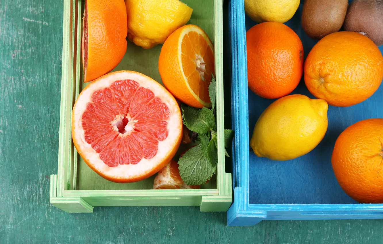 Photo wallpaper lemon, orange, citrus, mint, grapefruit