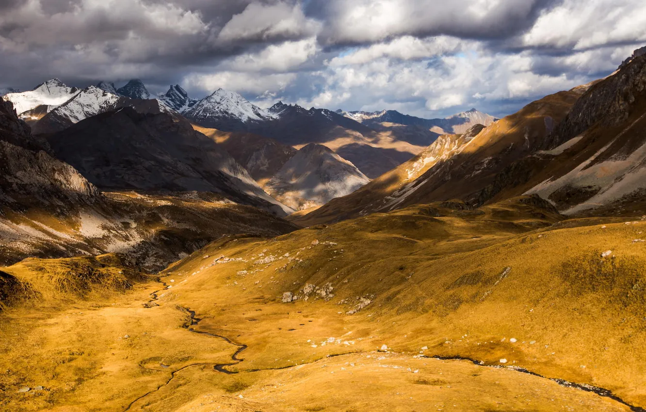 Photo wallpaper the sky, mountains, clouds, nature, valley