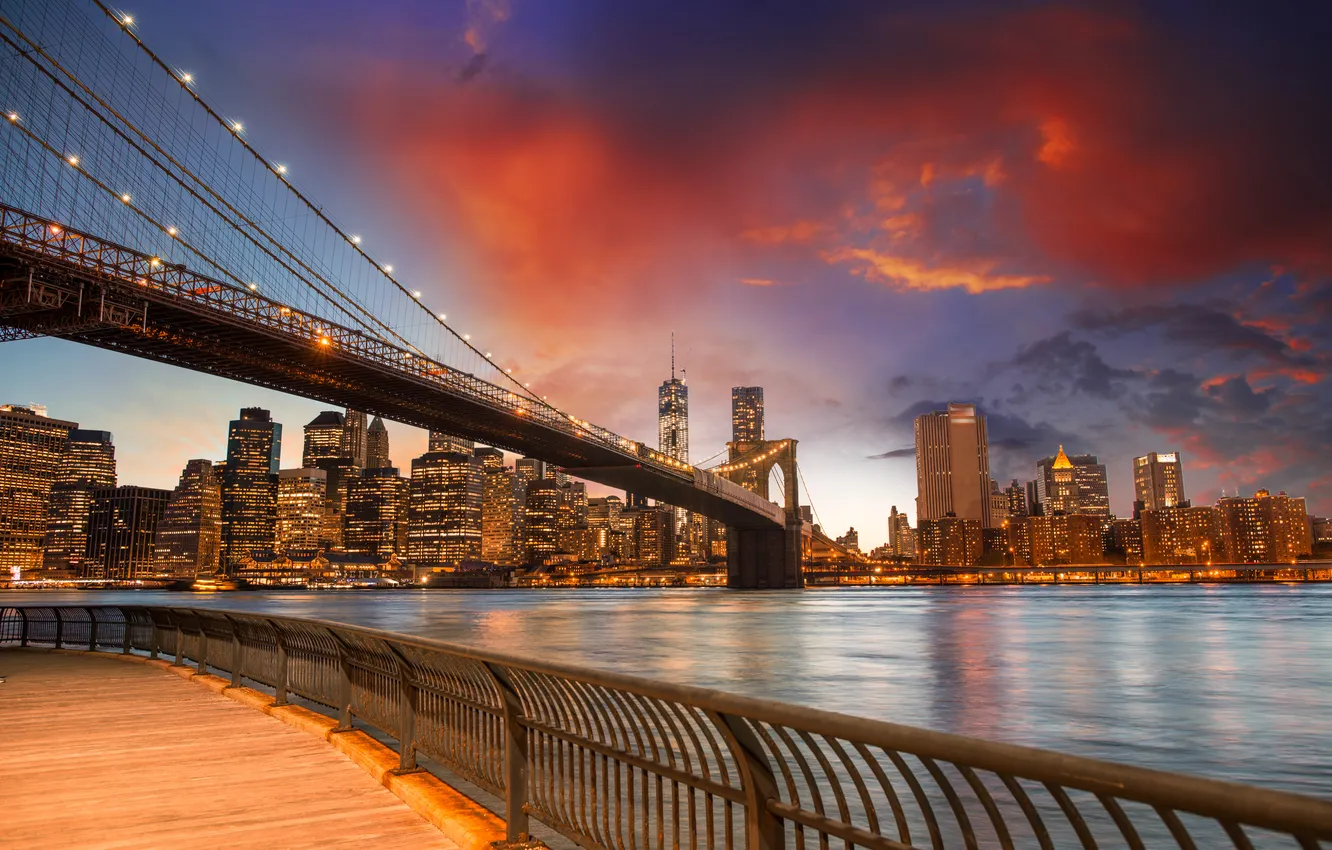 Photo wallpaper sunset, building, USA, sunset, new york city, united states, East River, buldings