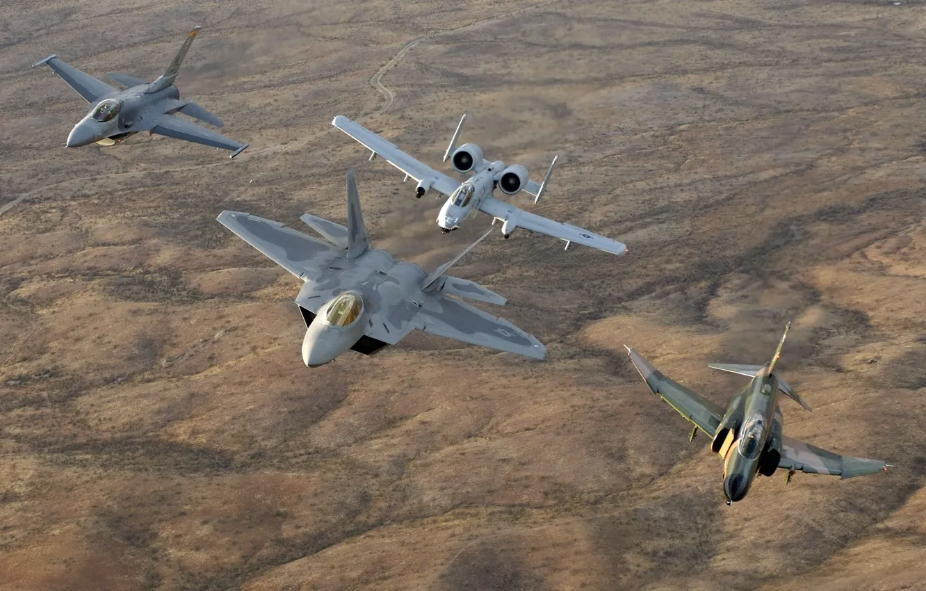 Photo wallpaper Phantom, F-22, Raptor, F-4, A-10