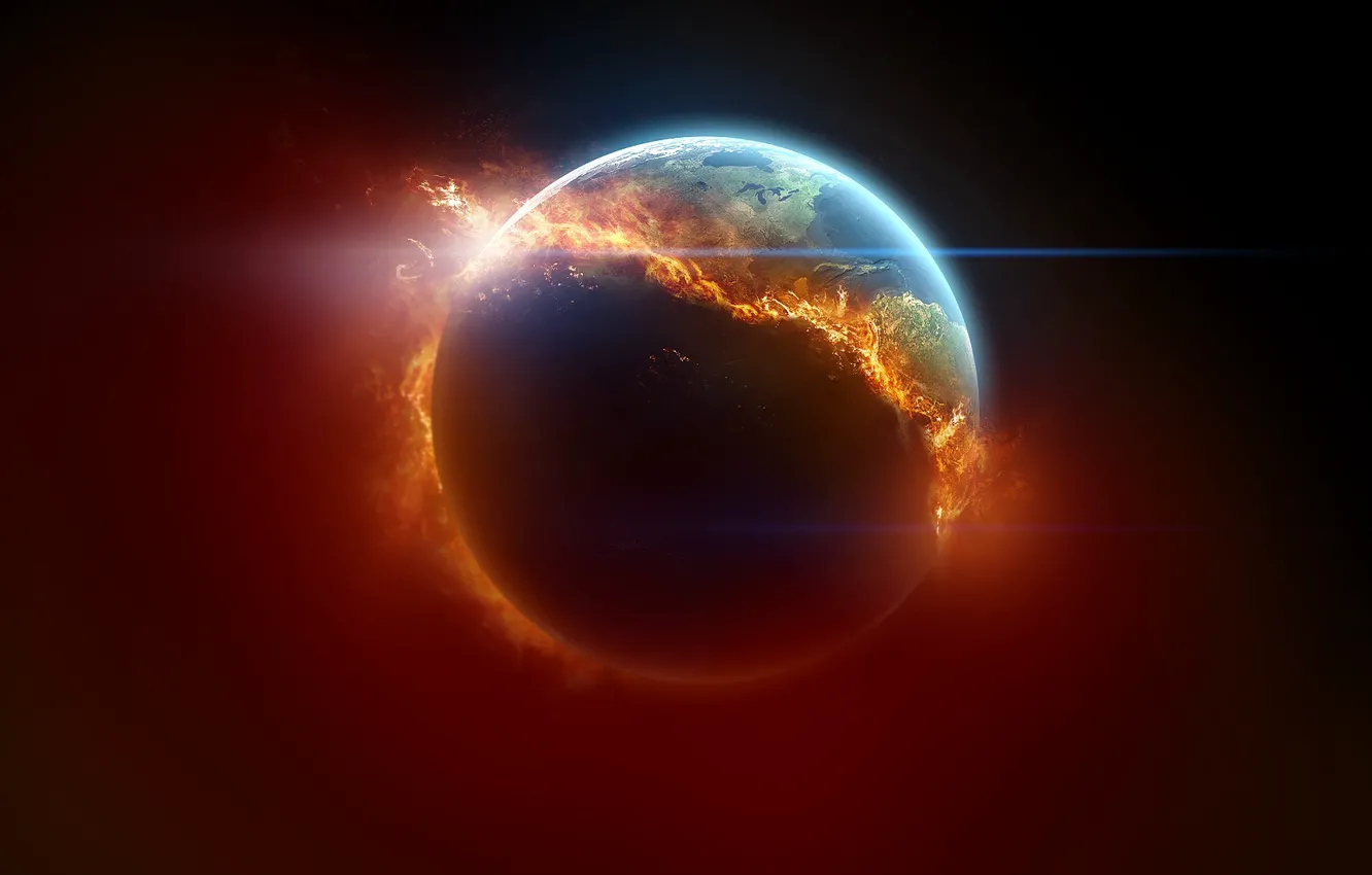 Photo wallpaper space, fire, element, planet, burning
