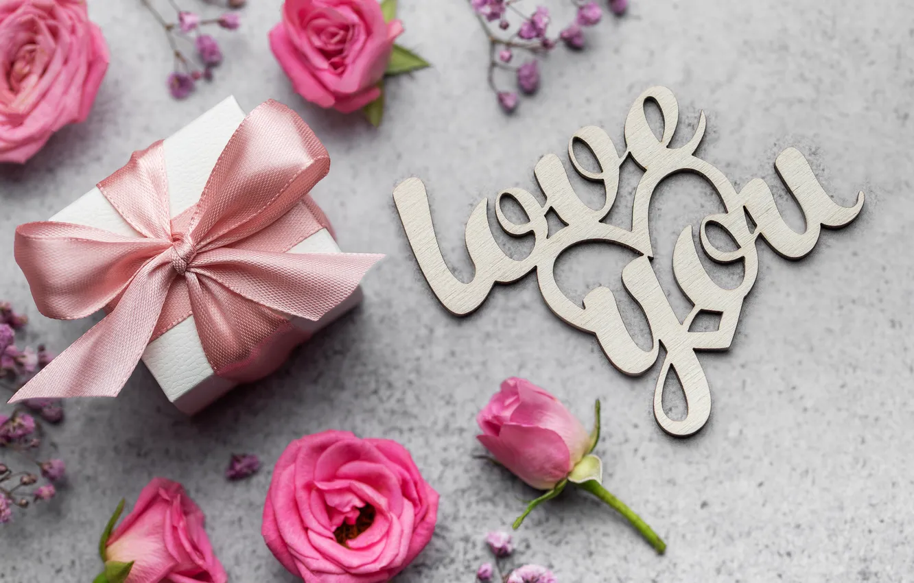 Photo wallpaper love, flowers, gift, romance, heart, roses, bouquet, love