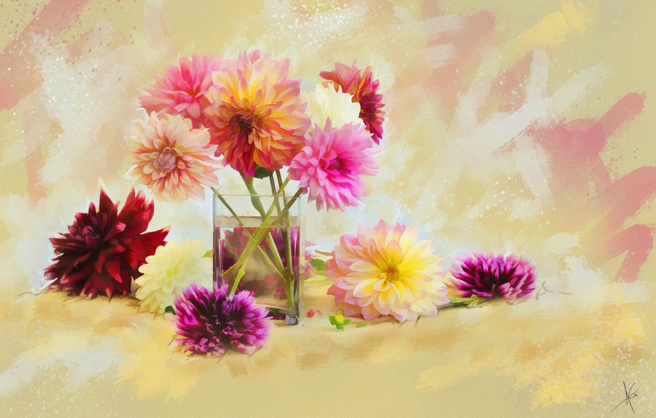 Photo wallpaper water, flowers, glass, background, bright, figure, graphics, treatment