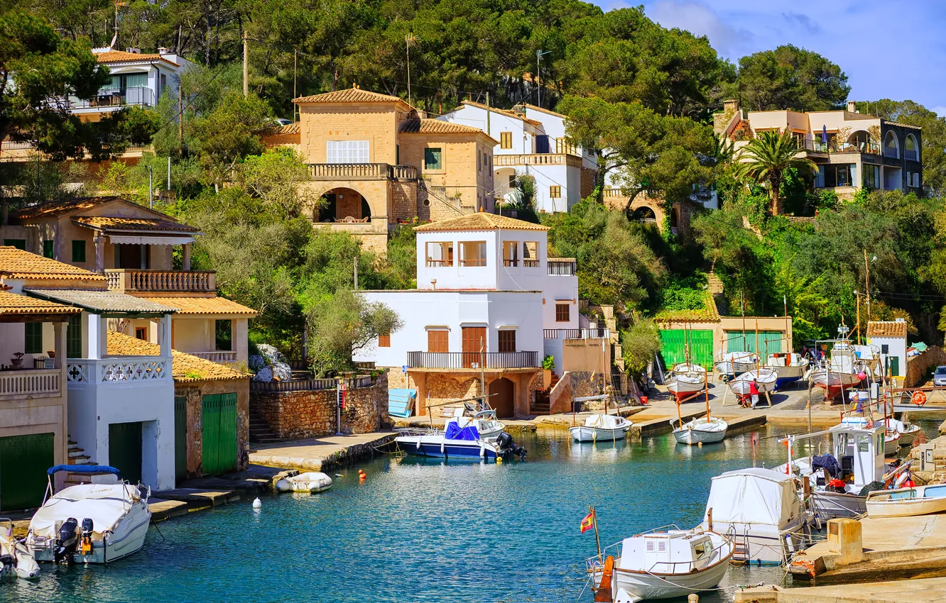 Photo wallpaper sea, boats, boat, the hotel, resort, Spain, Spain, Mallorca