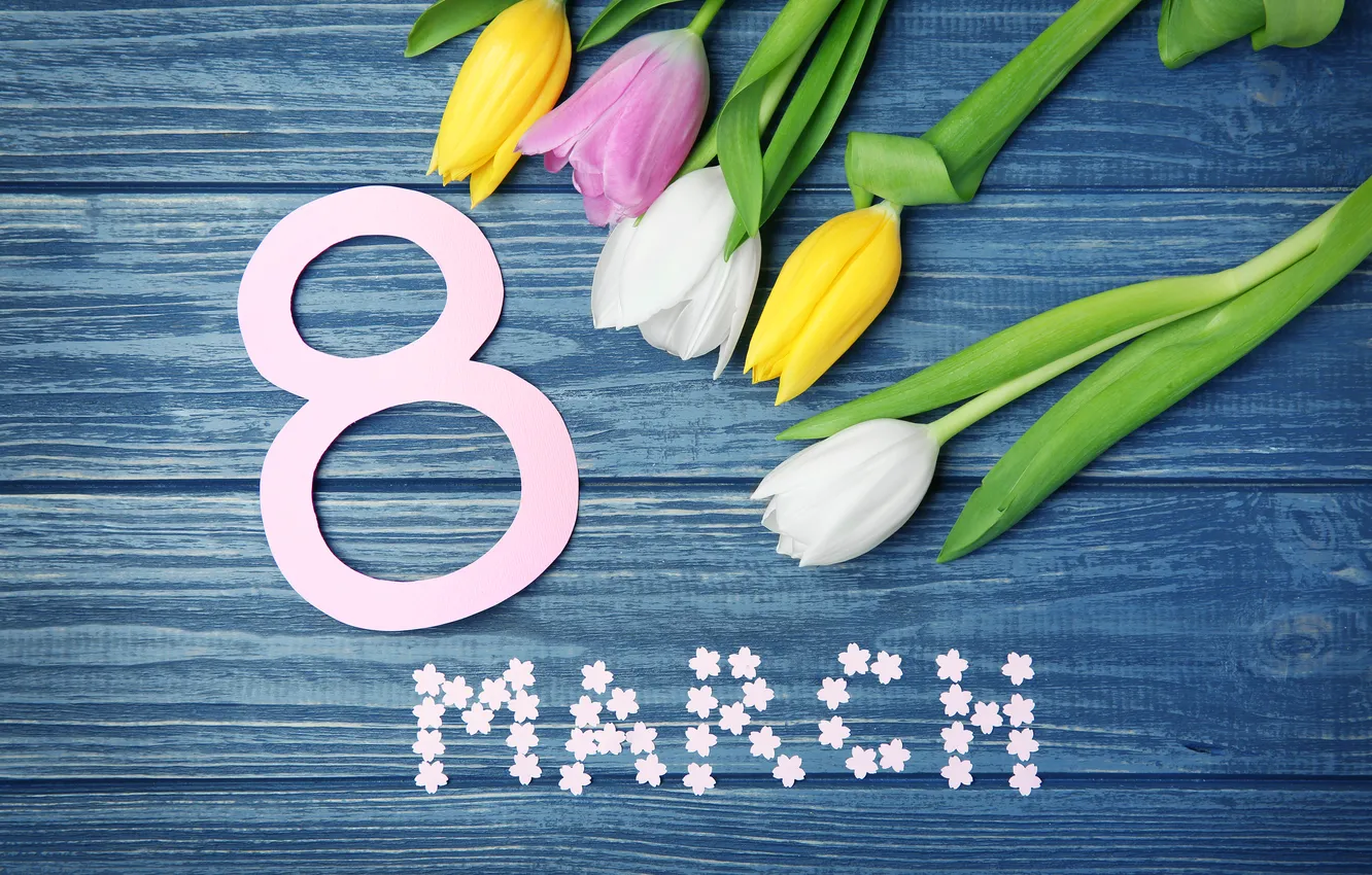 Photo wallpaper flowers, figures, tulips, March 8, pink, flowers, tulips, spring