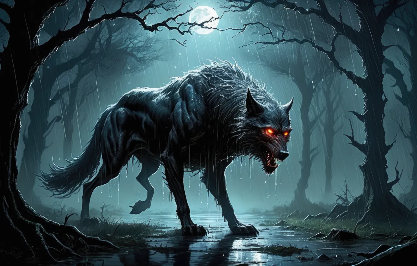 Photo wallpaper forest, night, beast