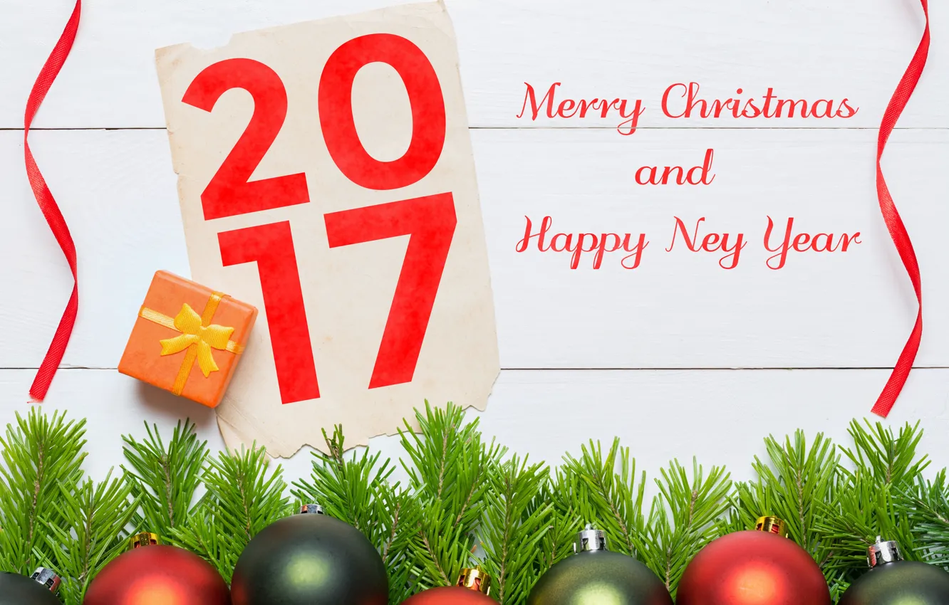Photo wallpaper New Year, merry christmas, Happy, 2017