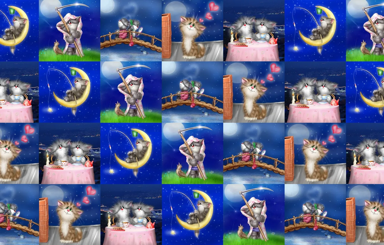 Photo wallpaper mood, cat, texture, art, Alex Dolotov, children's