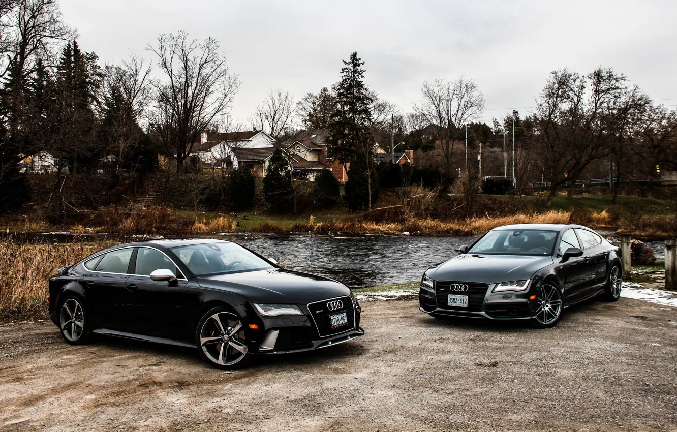 Photo wallpaper nature, Audi, two, black, RS7