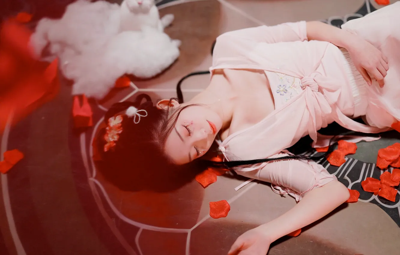 Photo wallpaper stay, sleep, dress, brunette, Asian, dress, Nega, brunette