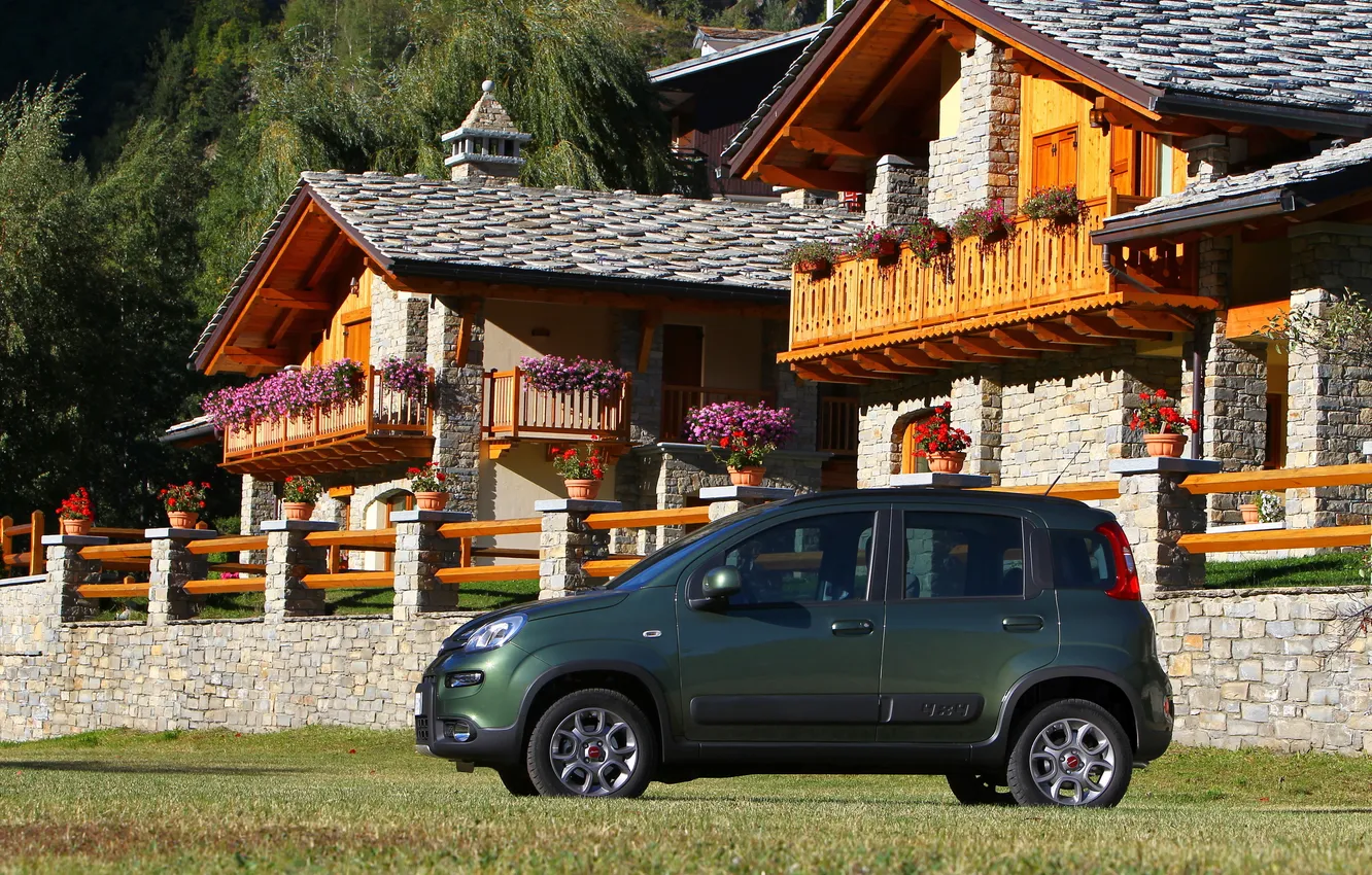 Photo wallpaper machine, auto, trees, glade, home, cars, flowers., Fiat Panda