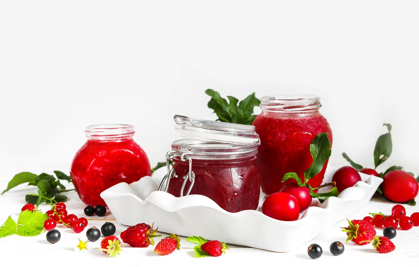 Photo wallpaper berries, jars, fruit, jam, jam