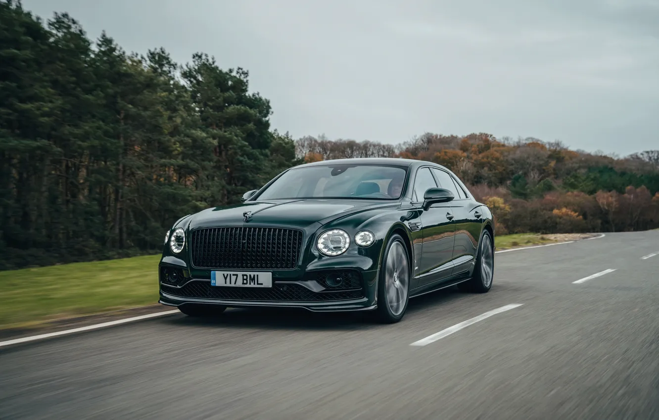 Photo wallpaper road, trees, speed, Bentley, Flying Spur, 2020, V8, 2021