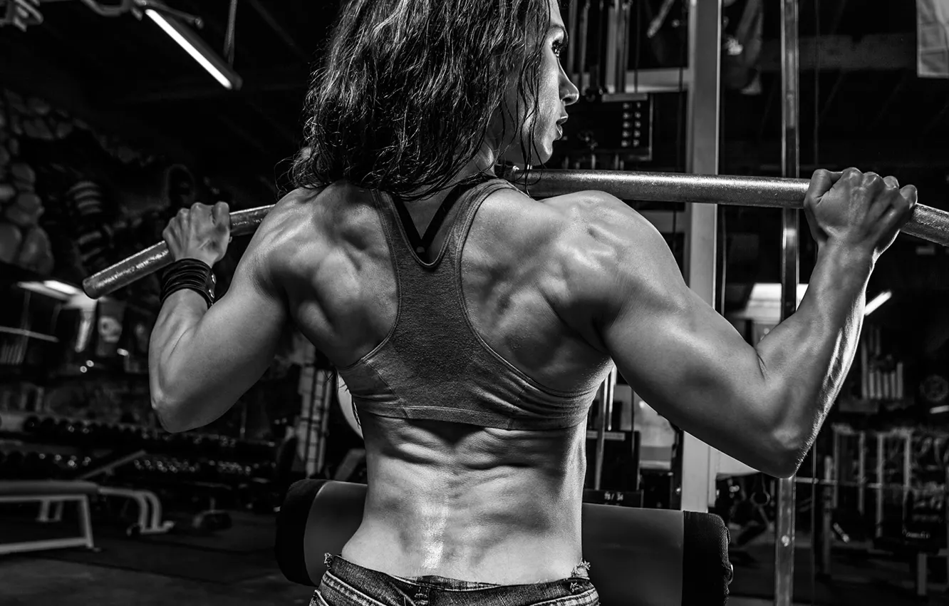 Photo wallpaper woman, back, bodybuilding, shoulders, bodybuilder
