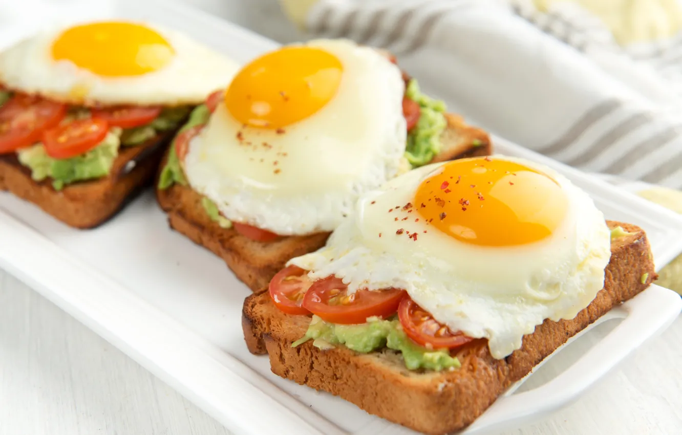 Photo wallpaper egg, tomato, salad, sandwiches
