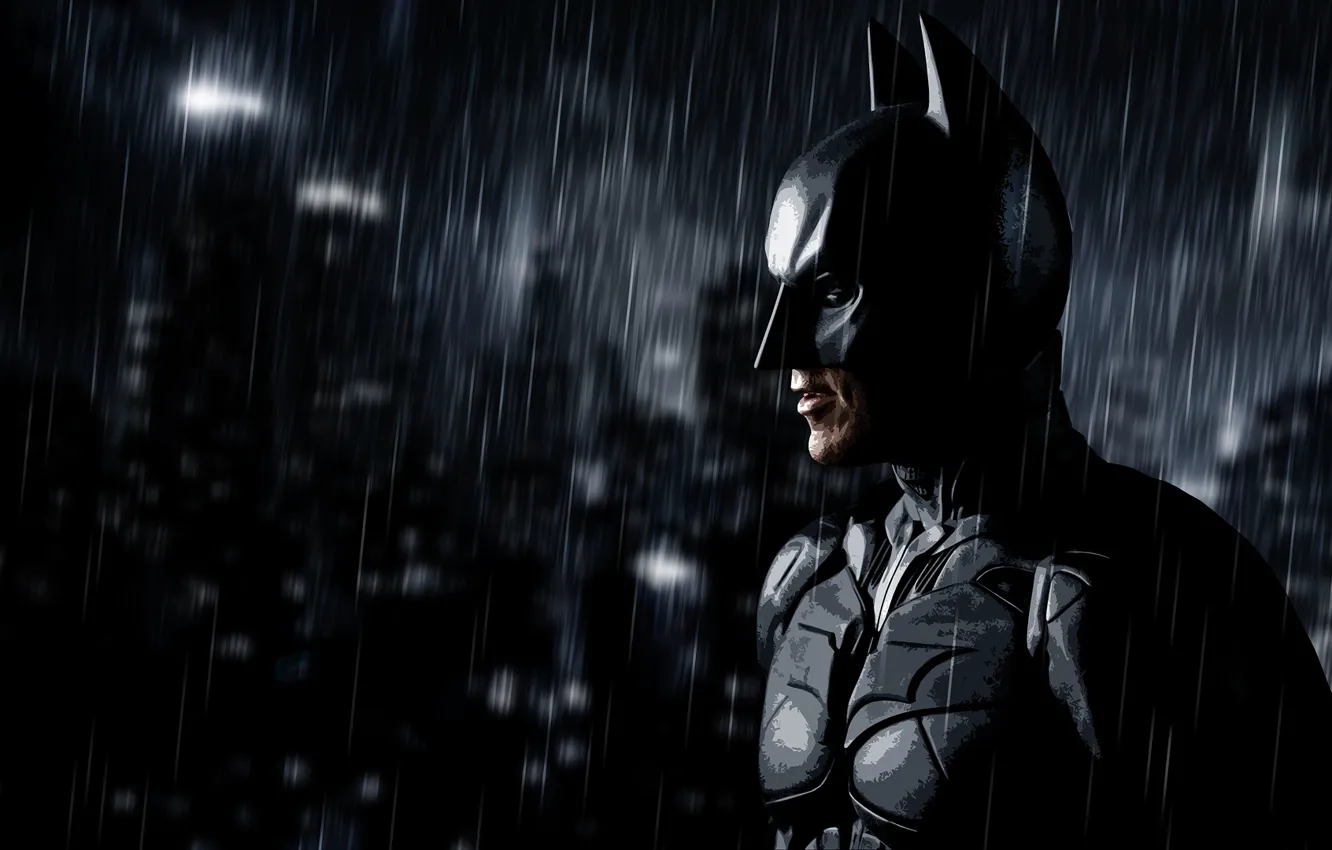 Photo wallpaper rain, batman, art, Batman, rain, art, dark knight rises