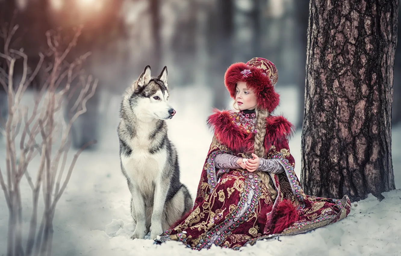 Photo wallpaper nature, dog, girl